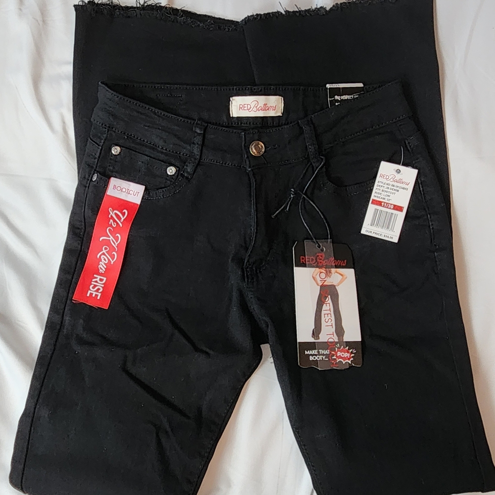 Red Bottoms Black Low Rise Bootcut Distressed Jeans Size 11